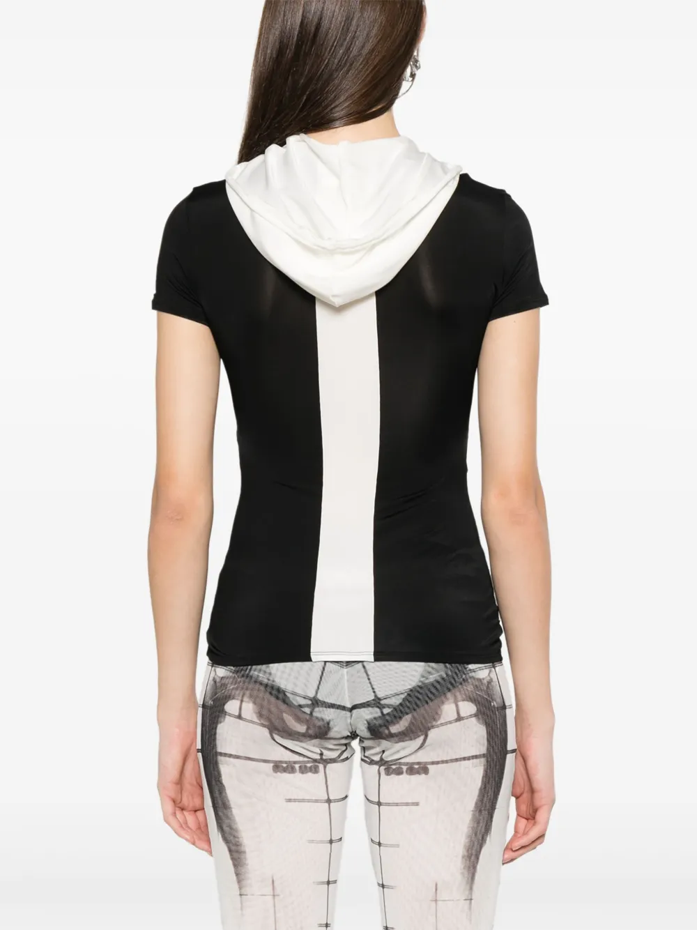 Jean Paul Gaultier T-shirt met chevron patroon en capuchon Zwart