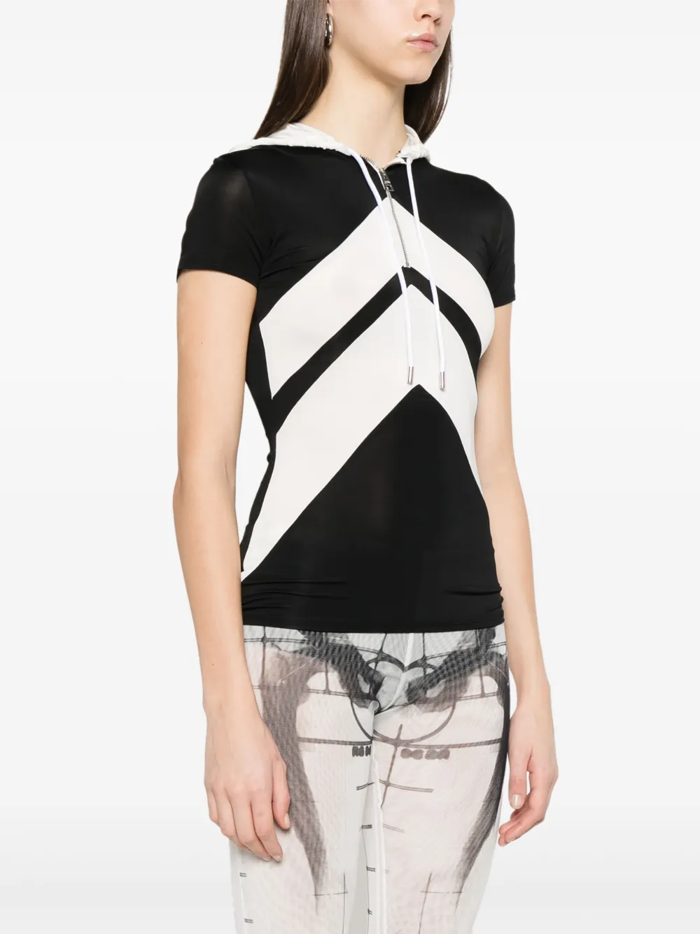 Jean Paul Gaultier T-shirt met chevron patroon en capuchon Zwart