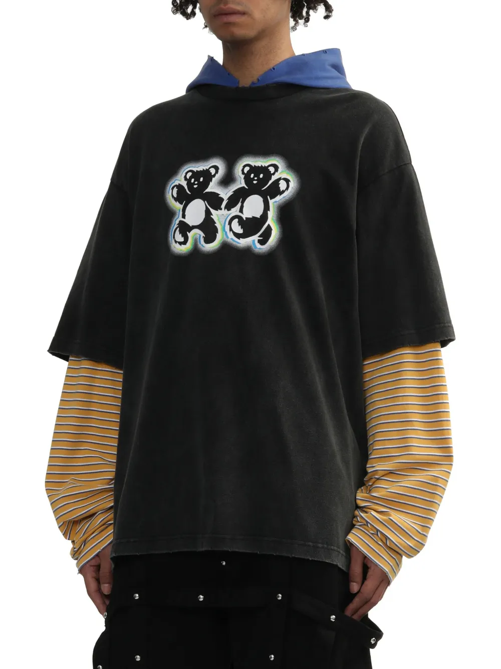 We11done Teddy Twins gelaagde hoodie Zwart
