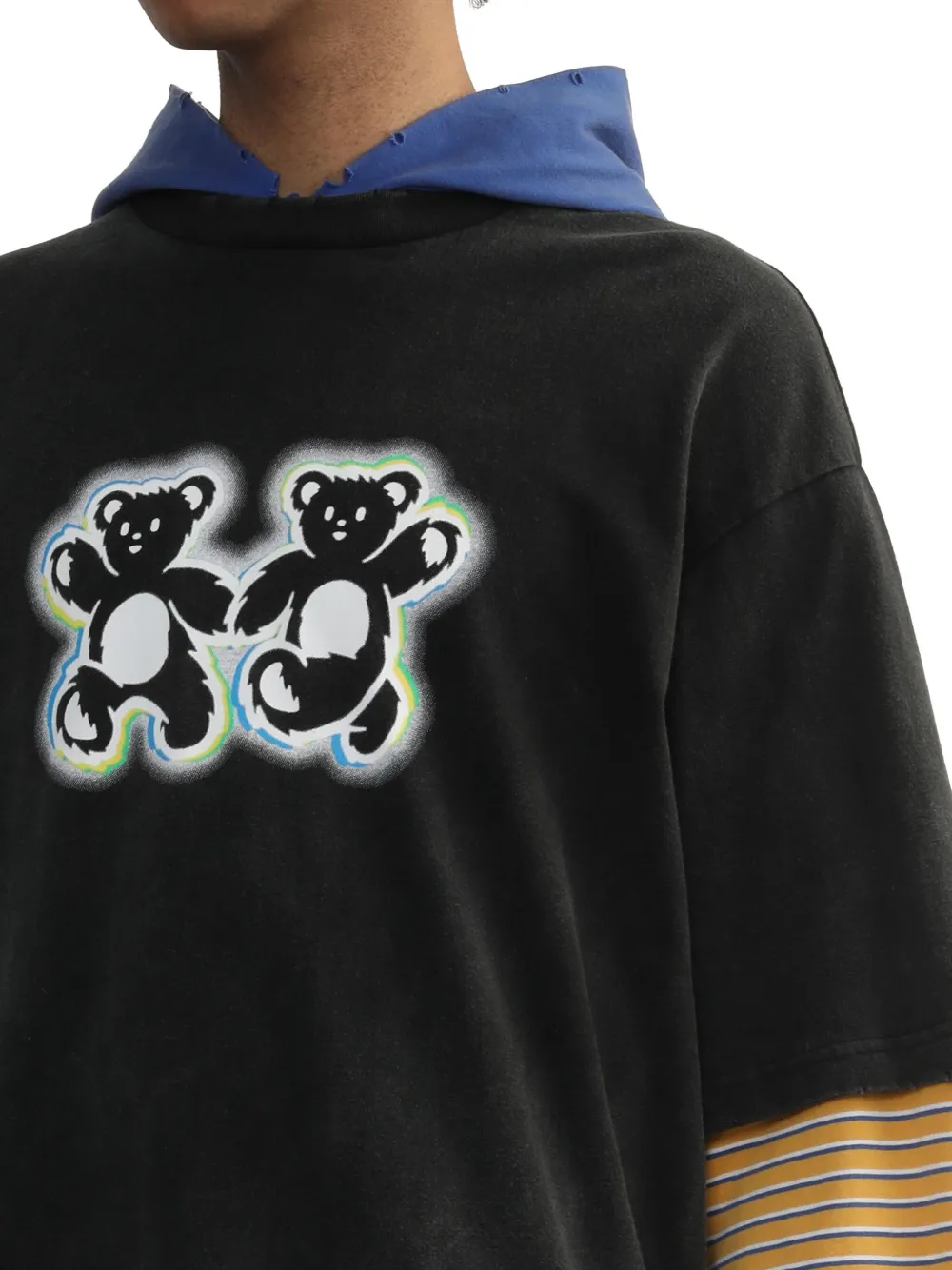 We11done Teddy Twins gelaagde hoodie Zwart