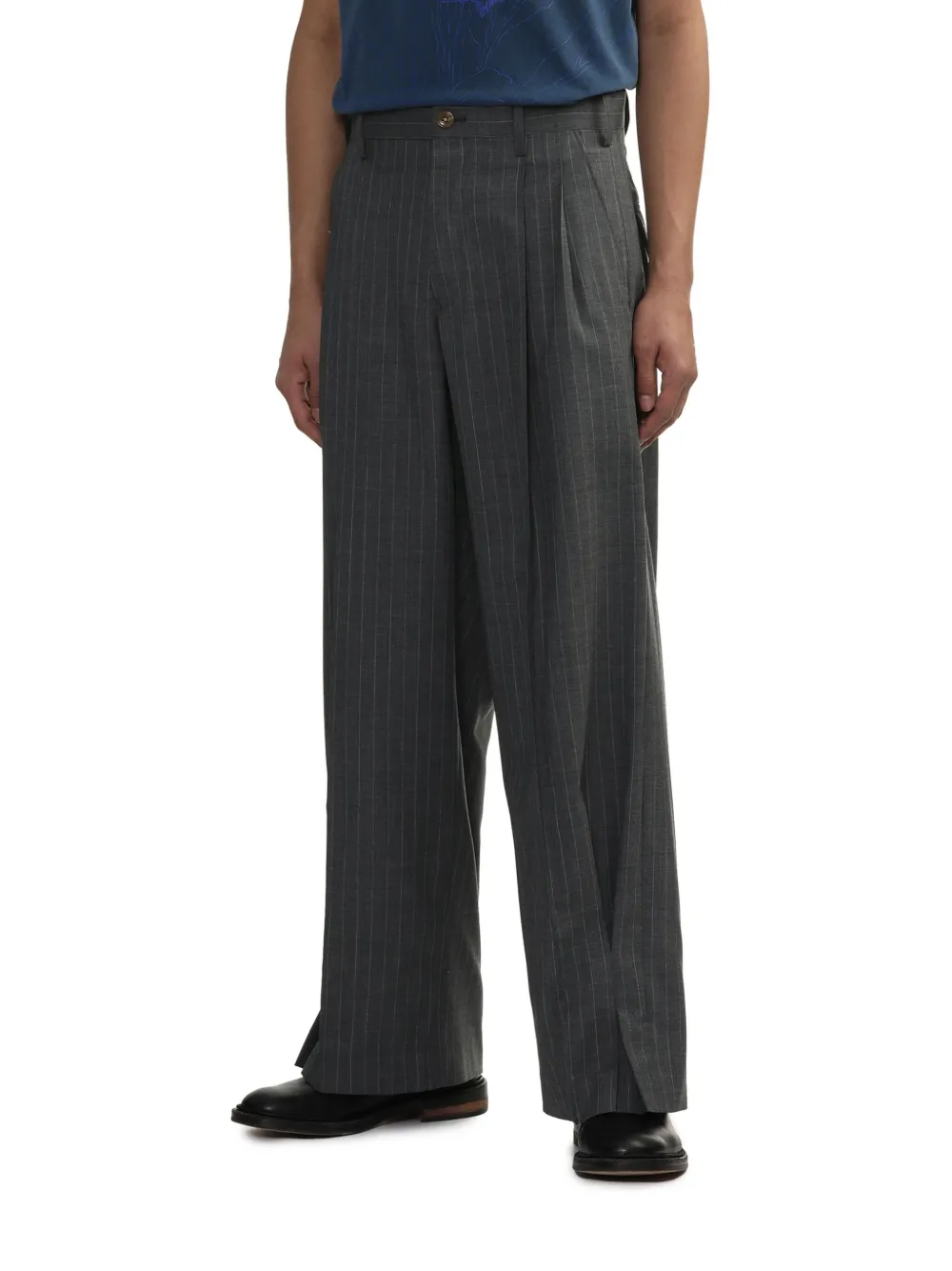 Khoki Prinstripe-print Woll Trousers In Grey