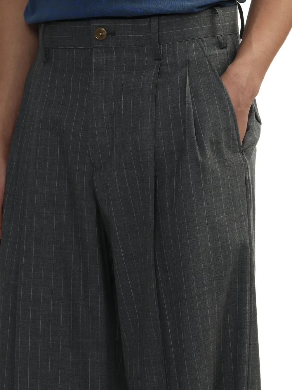 Khoki Prinstripe-print Woll Trousers In Grey