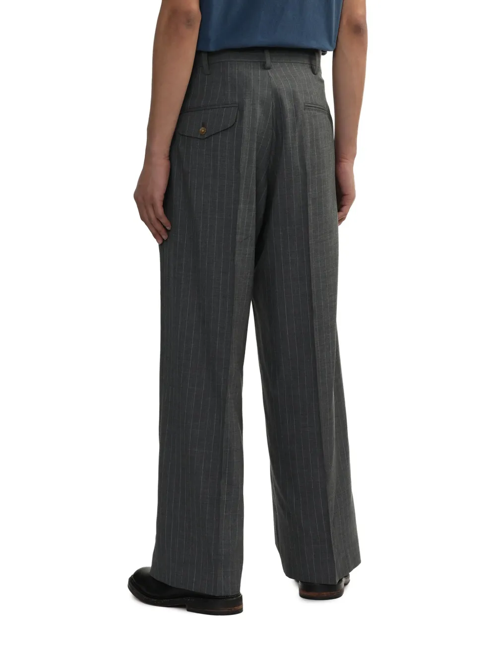 Khoki Prinstripe-print Woll Trousers In Grey