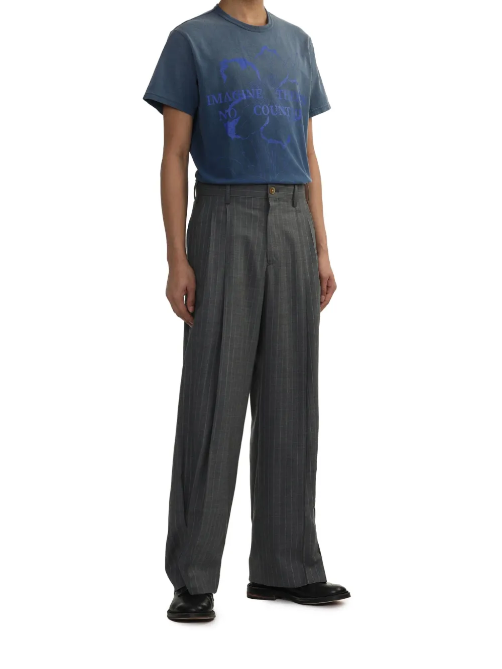 Khoki Prinstripe-print Woll Trousers In Grey