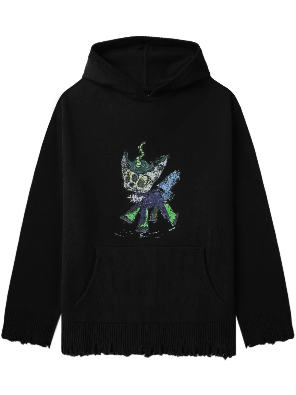 We11 Done Long-sleeved Hooded Sweatshirt In Black