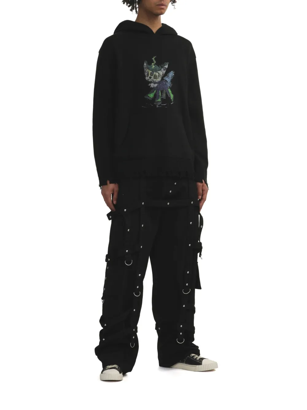 We11done Grunge Monster Pony hoodie Zwart