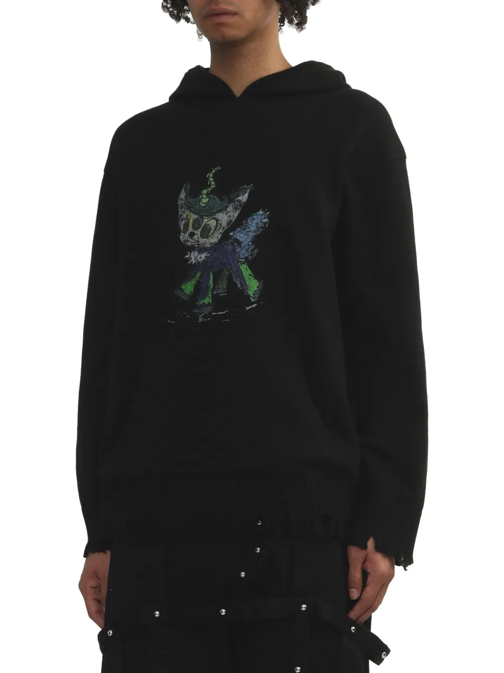 We11done Grunge Monster Pony hoodie Zwart
