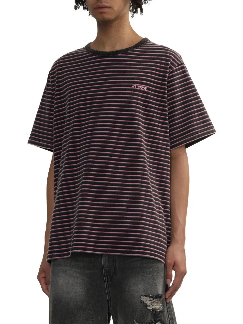 We11done Gestreept T-shirt Zwart