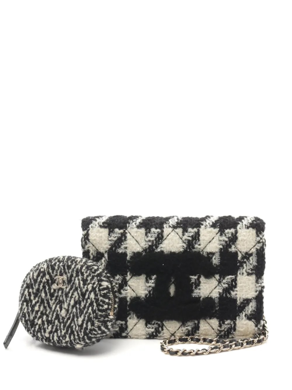 CHANEL Pre-Owned شنطة كتف تويد بكاروهات مكسورة 2019 | أسود | Image 1