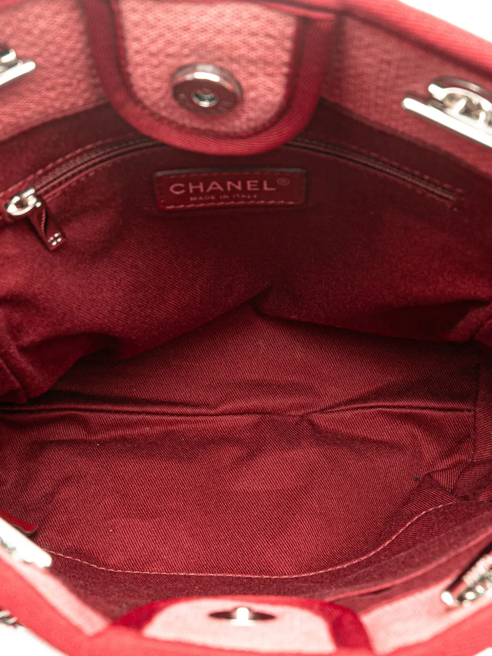 Pre-owned Chanel 2011 Mini Canvas Deauville Tote Bag In Red