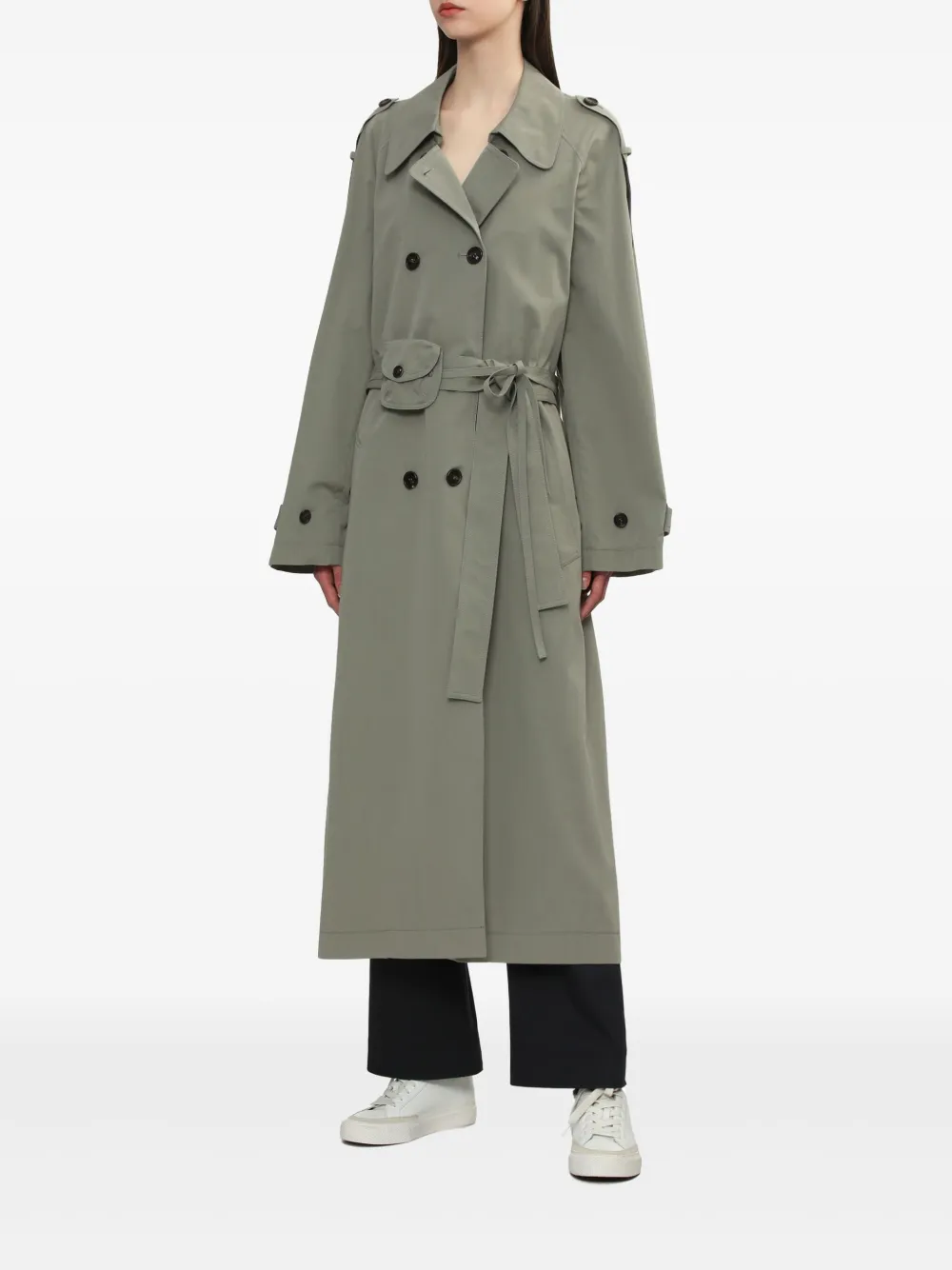 Low Classic Trenchcoat met dubbele rij knopen Groen