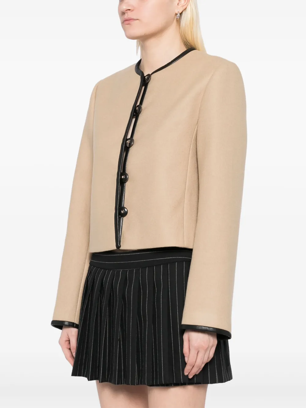 Low Classic Kort jack met ronde hals Beige