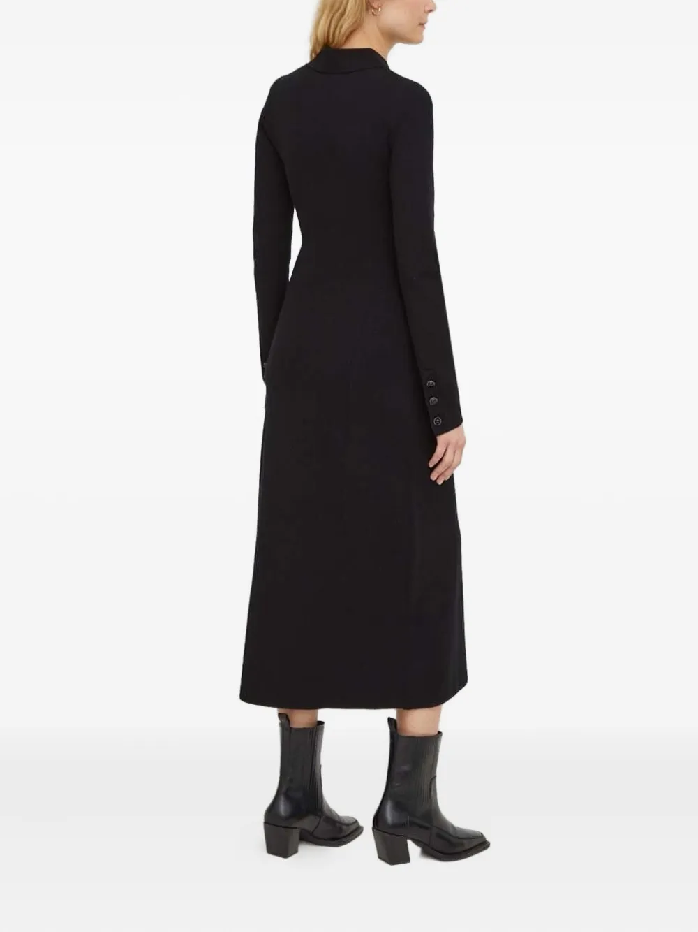 The Kooples Midi-jurk met knoopmanchetten en keyhole-hals - Zwart