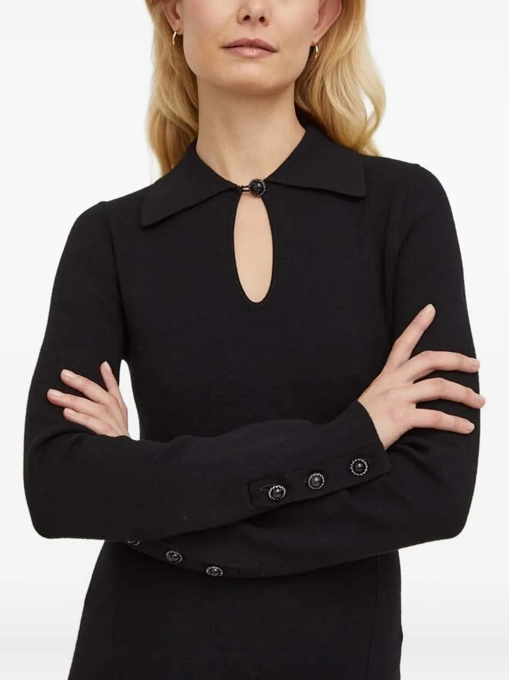The Kooples Midi-jurk met knoopmanchetten en keyhole-hals Zwart