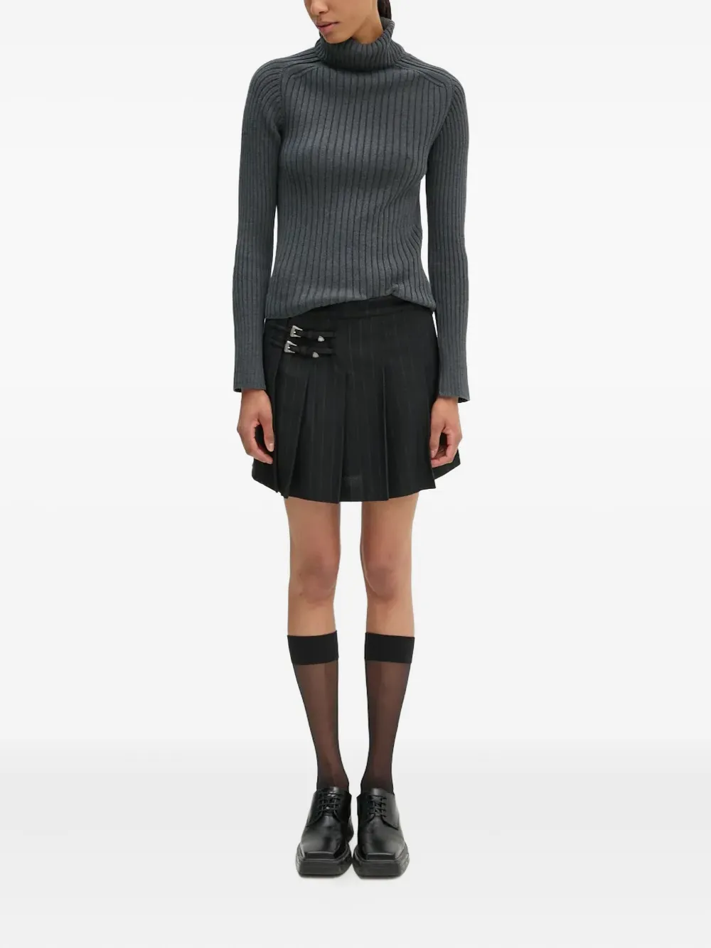 The Kooples buckle-embellished pinstripe mini skirt - Zwart