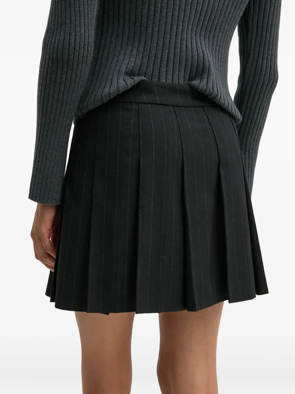 The Kooples Buckle-embellished Pinstripe Mini Skirt In Black