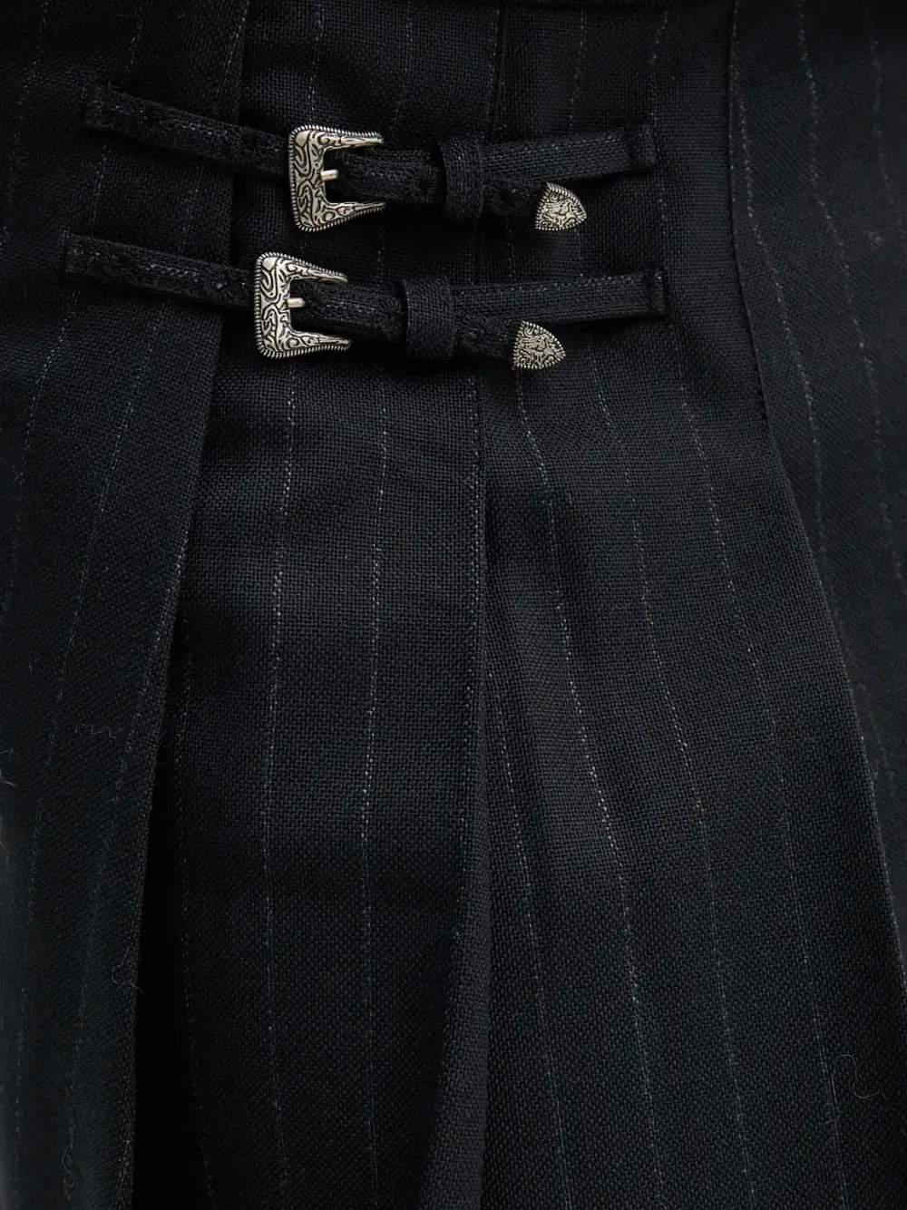The Kooples Buckle-embellished Pinstripe Mini Skirt In Black