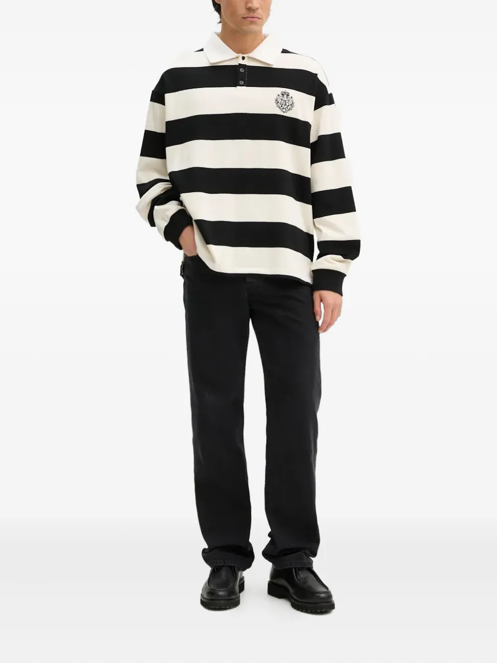 The Kooples striped-pattern long-sleeve polo shirt - Zwart