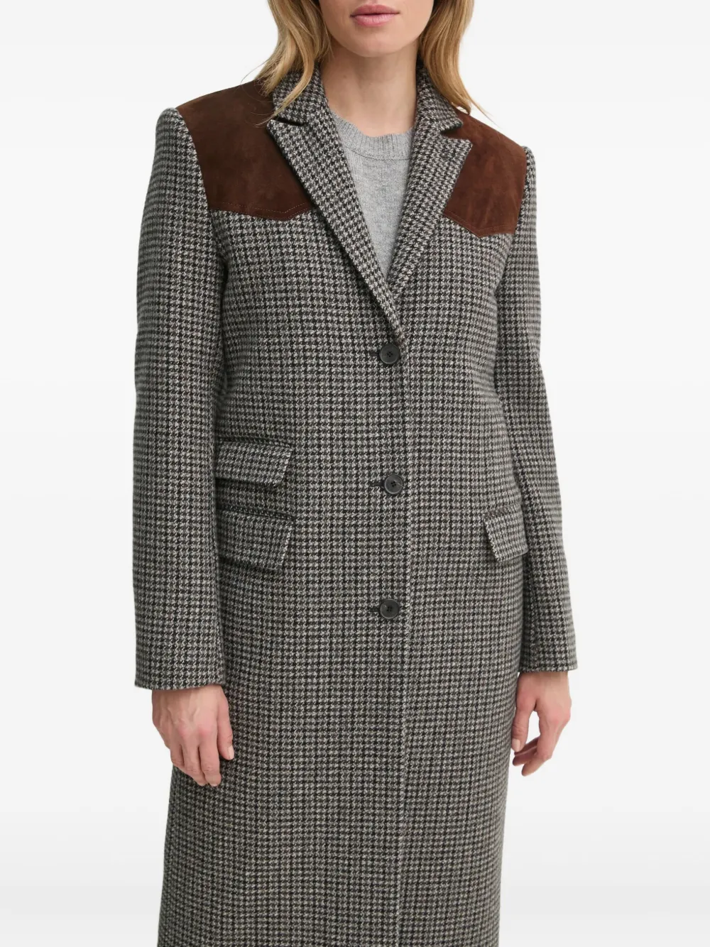 The Kooples Houndstooth Single-breasted Coat In Gray
