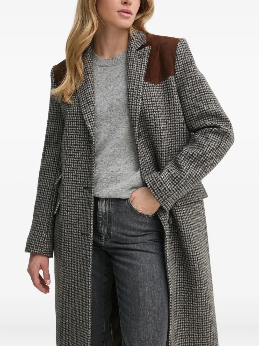 The Kooples Houndstooth Single-breasted Coat In Gray
