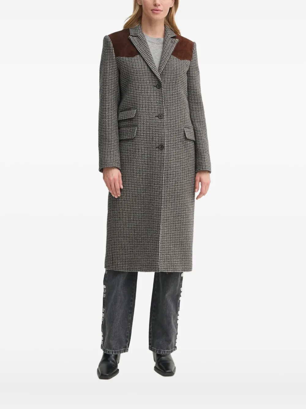 The Kooples Houndstooth Single-breasted Coat In Gray