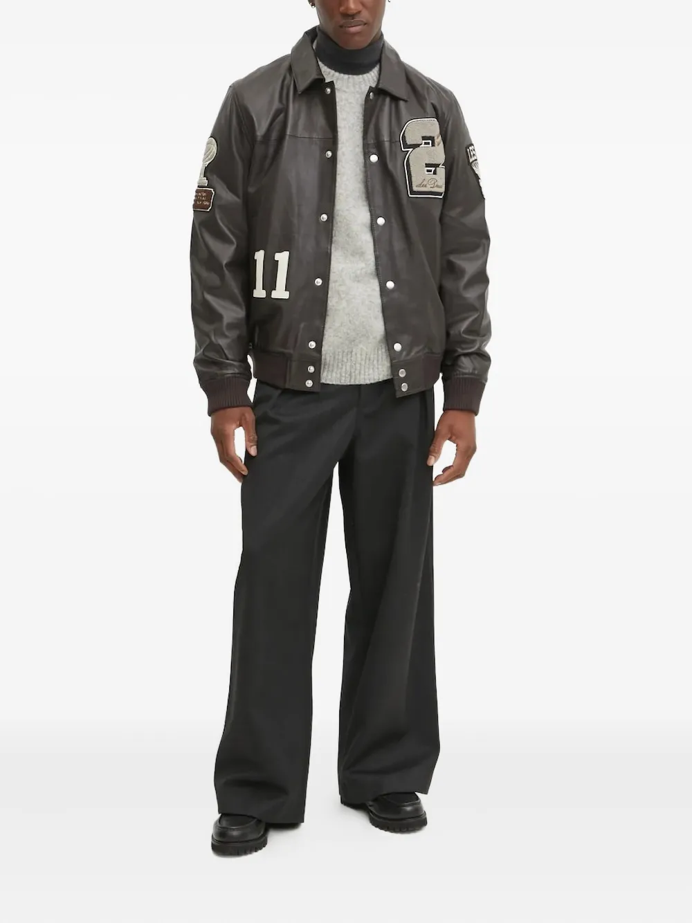 Les Deux Varsity leren jack met patch Grijs