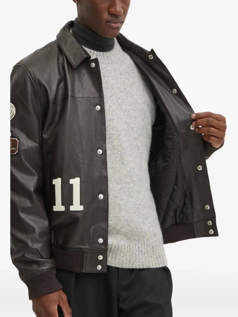 Les Deux Varsity leren jack met patch Grijs
