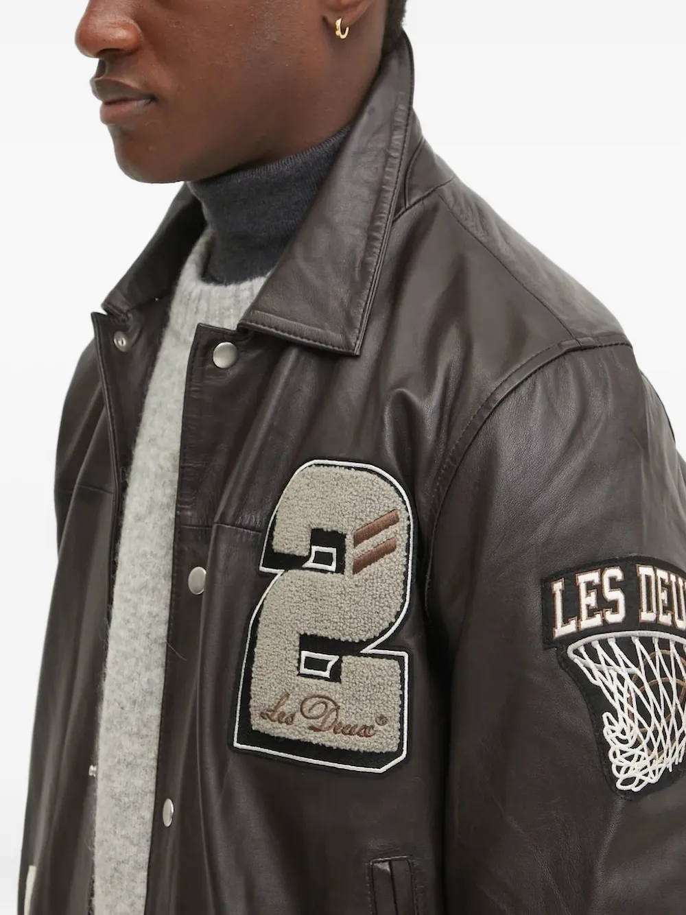 Les Deux Varsity leren jack met patch Grijs