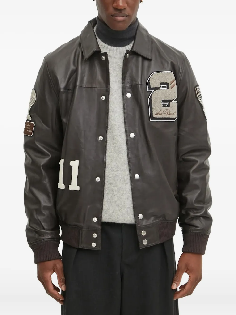 Les Deux Varsity leren jack met patch Grijs