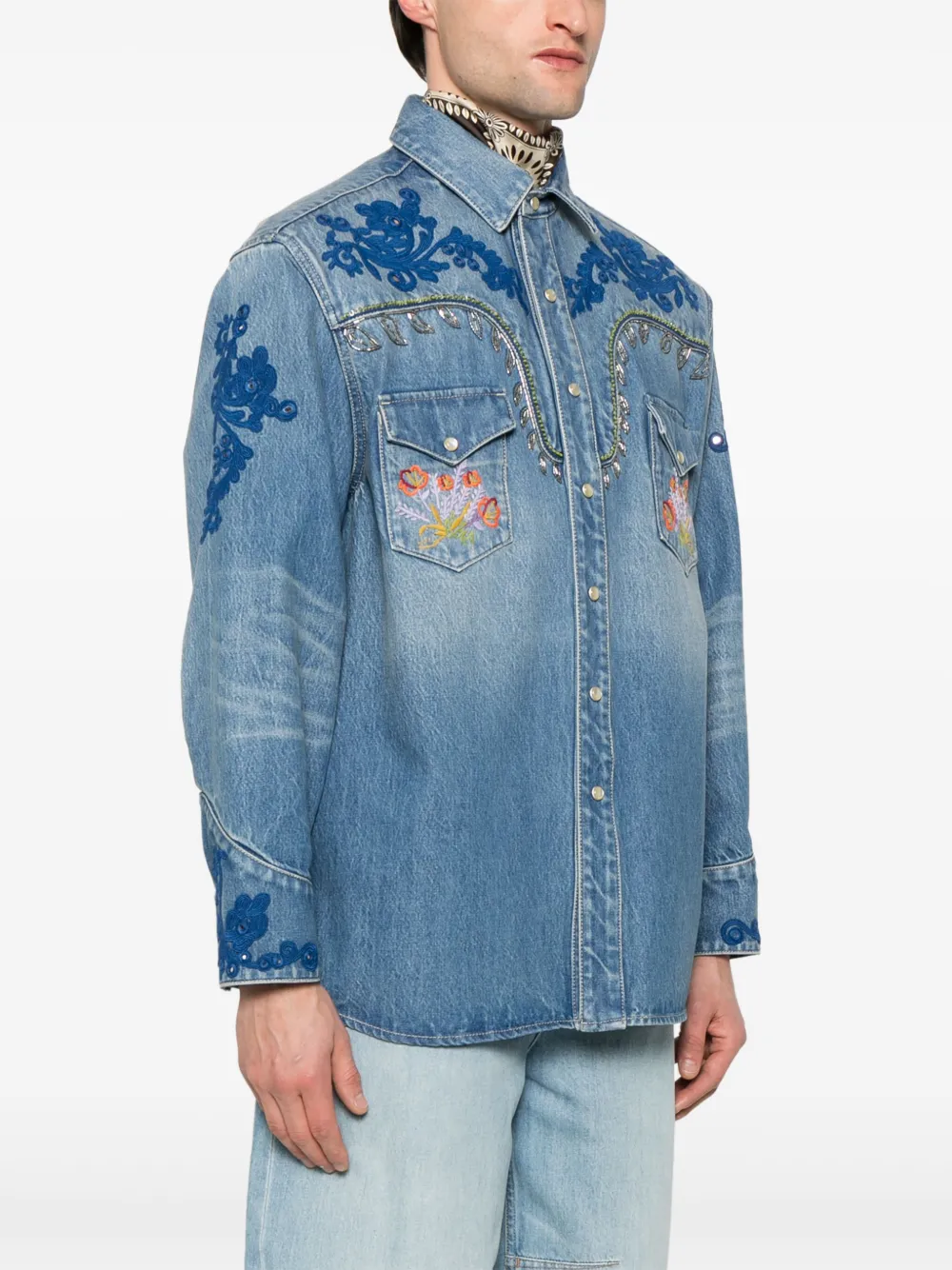 Valentino Garavani Denim overhemd met borduurwerk Blauw