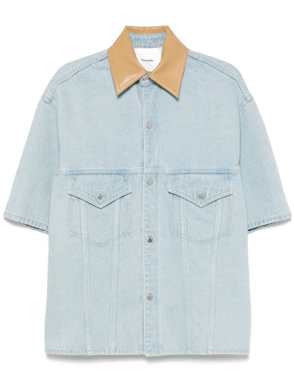 Nanushka Denim overhemd met leren kraag Blauw
