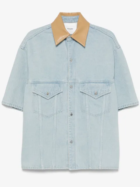 Nanushka camisa de mezclilla con cuello de piel