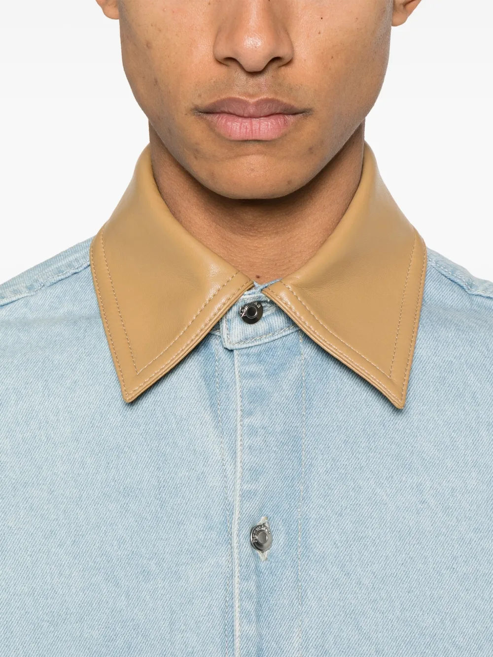 Nanushka Denim overhemd met leren kraag Blauw