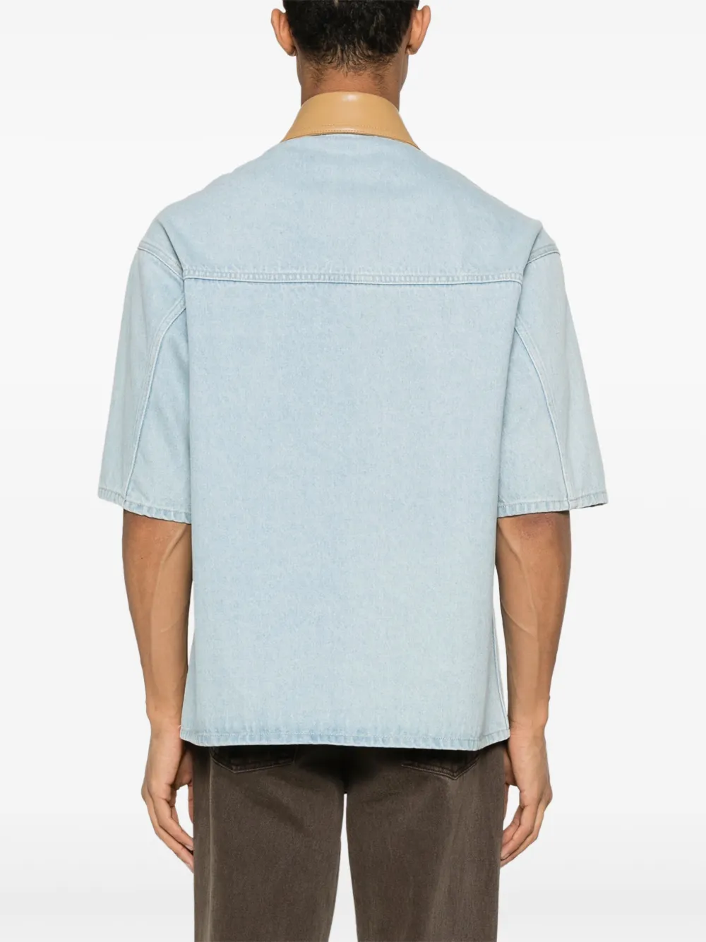 Nanushka Denim overhemd met leren kraag Blauw