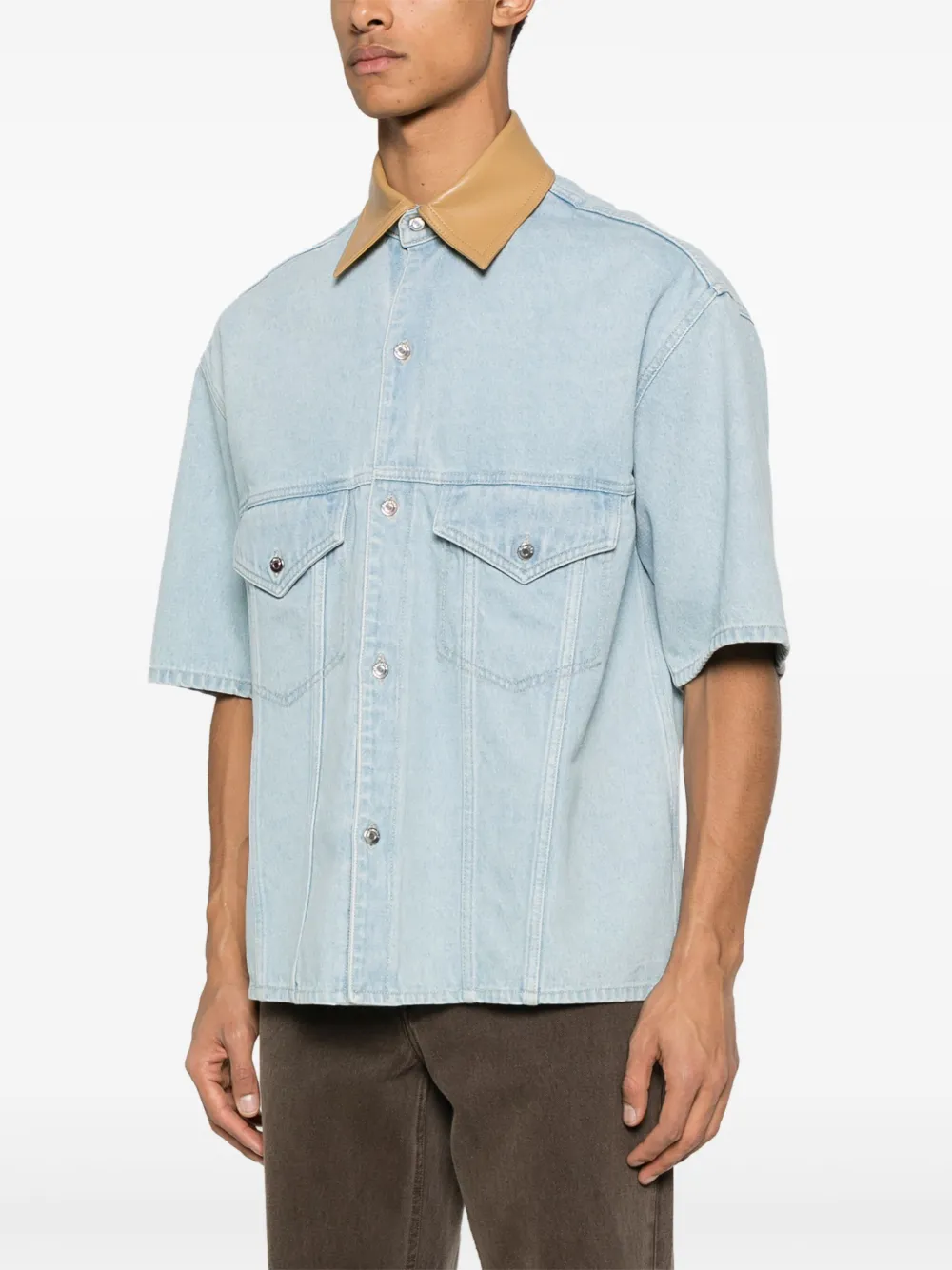 Nanushka Denim overhemd met leren kraag Blauw
