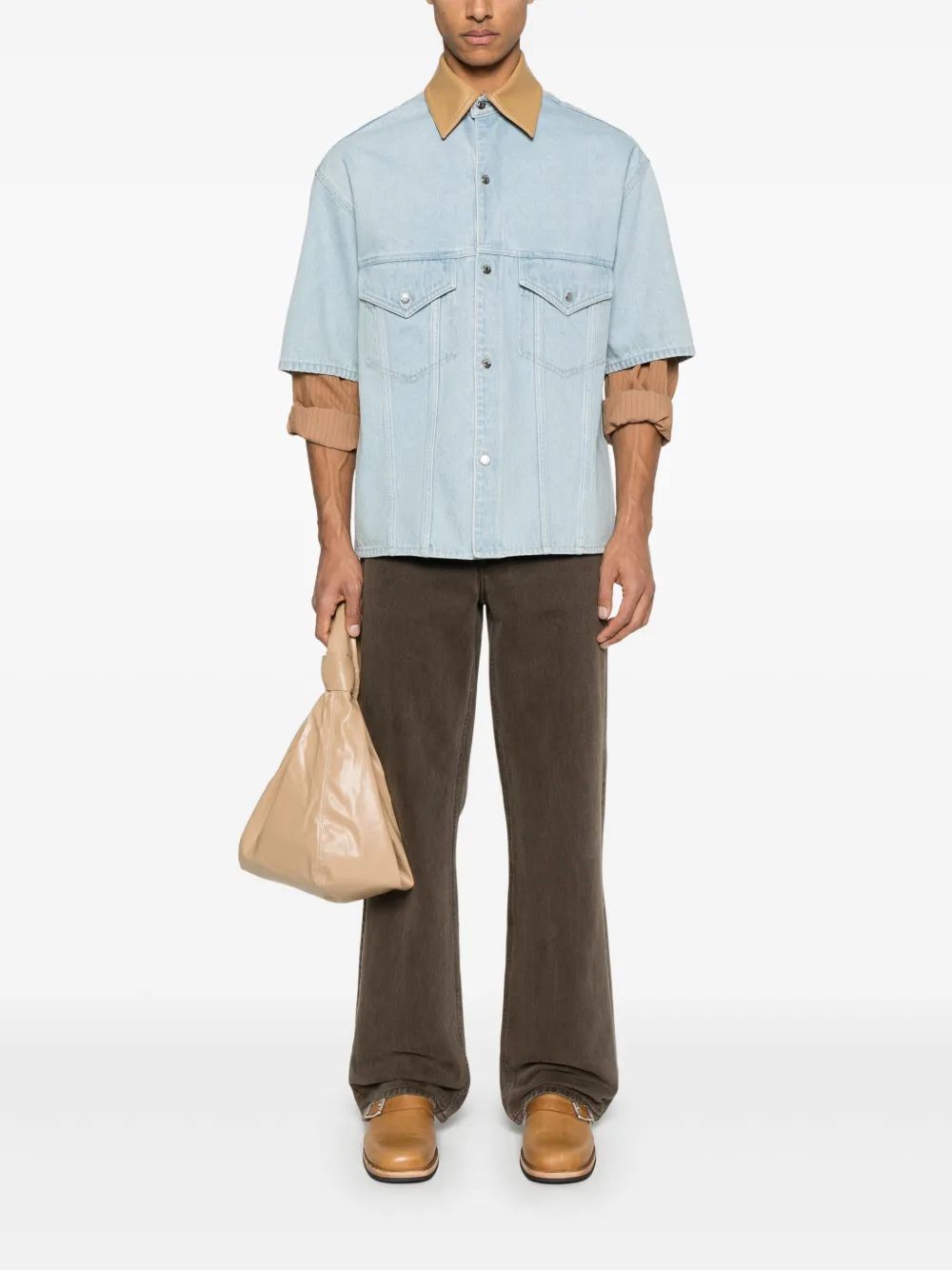 Nanushka Denim overhemd met leren kraag - Blauw