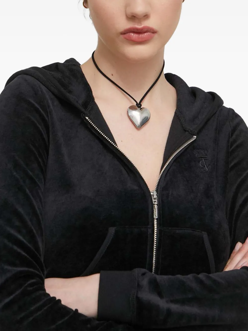 Juicy Couture Hoodie met geborduurd logo en rits Zwart