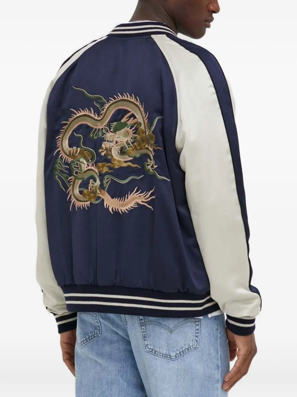 The Kooples Satijnen bomberjack met geborduurde draak Blauw