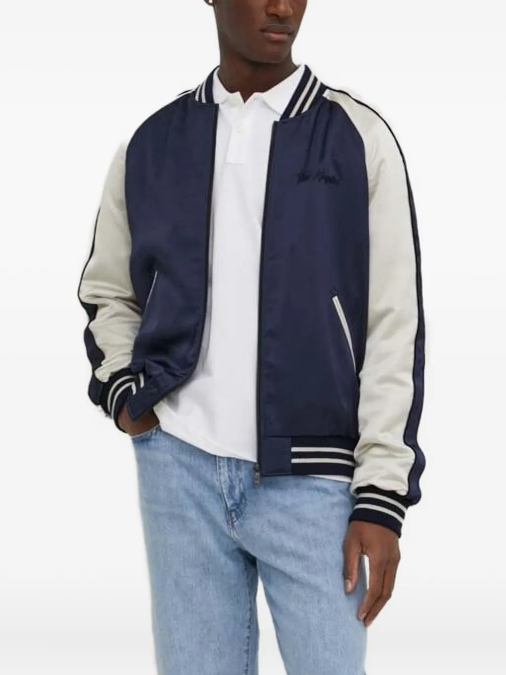 The Kooples Satijnen bomberjack met geborduurde draak Blauw