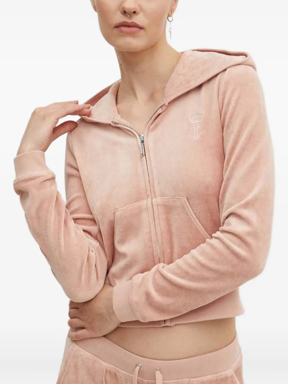 Juicy Couture Hooded Zip-front Sweatshirt In Gray