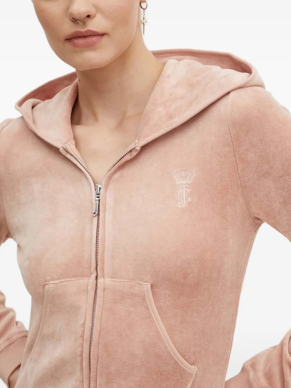 Juicy Couture Hooded Zip-front Sweatshirt In Gray