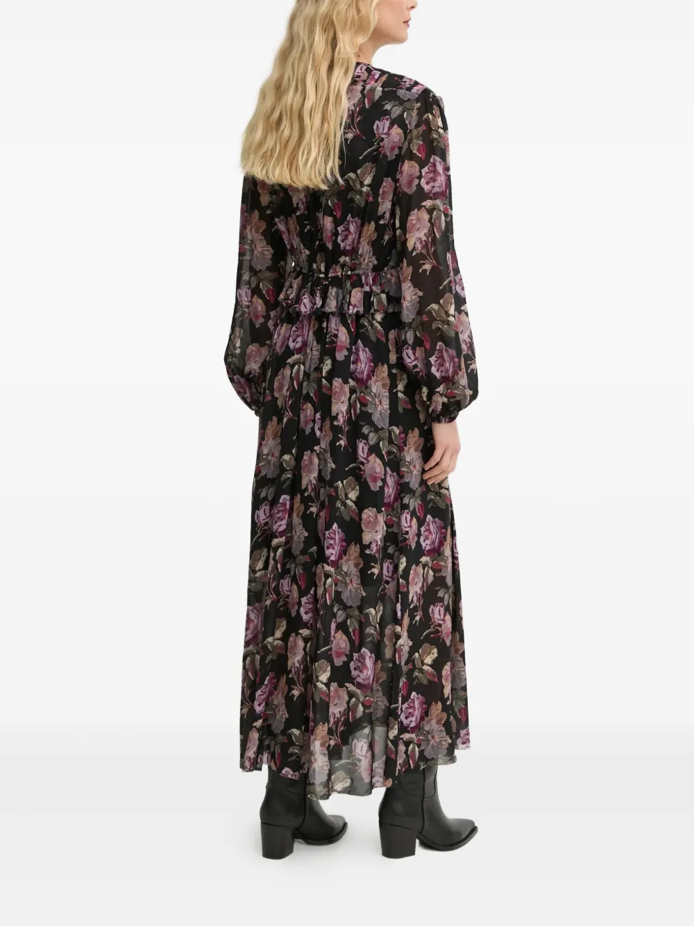 The Kooples floral-pattern V-neck midi dress - Zwart