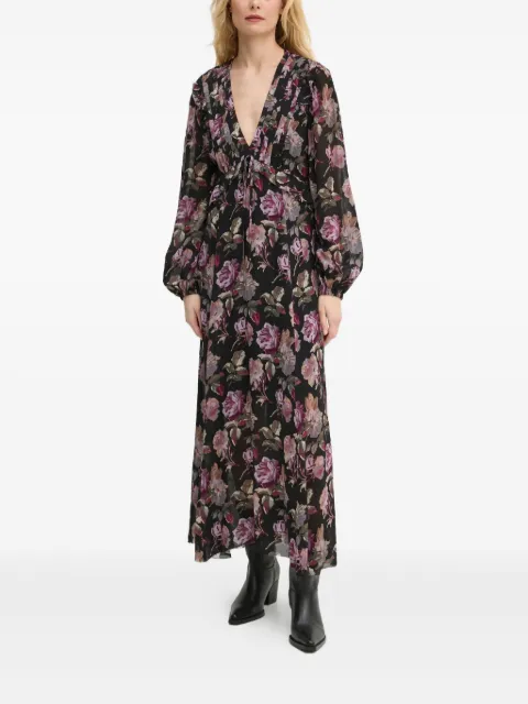 The Kooples vestido midi con motivo floral y cuello en V