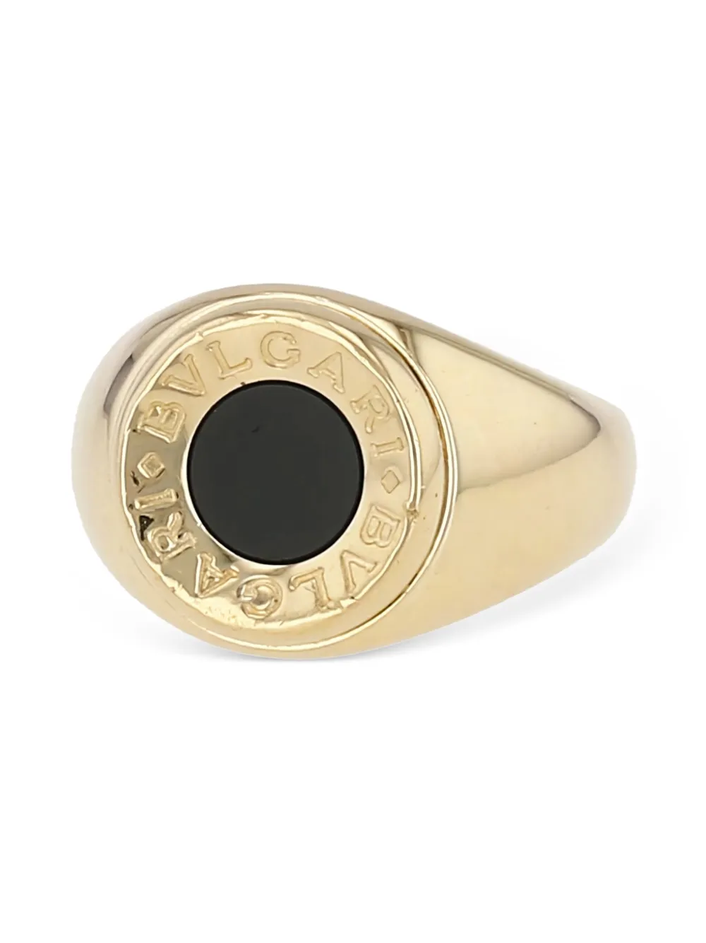 18KT yellow gold logo-engraved onyx ring