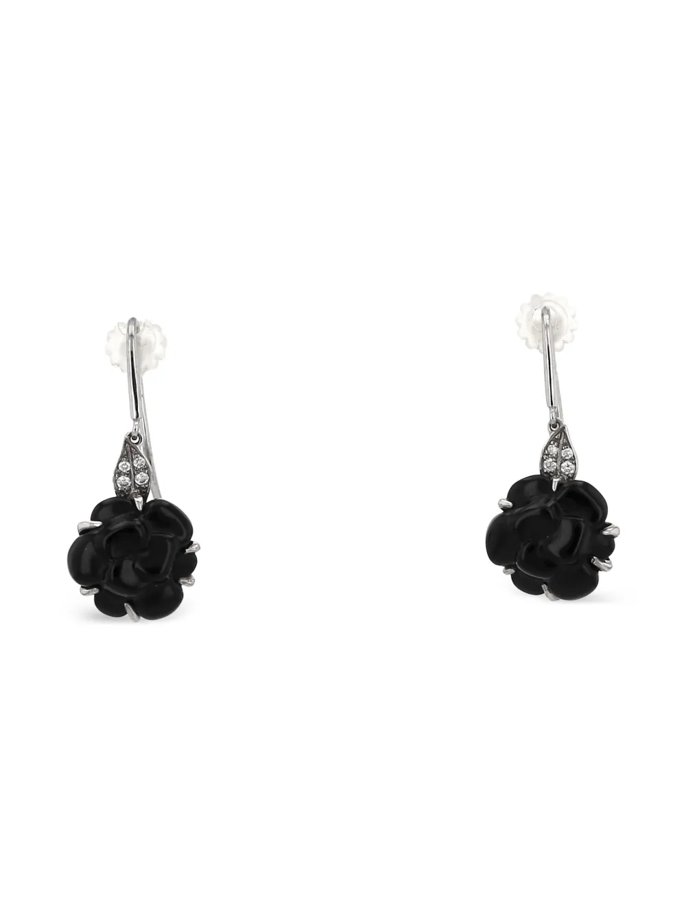 CHANEL Pre-Owned 18kt white gold Camelia diamond and onyx earrings - Zilver