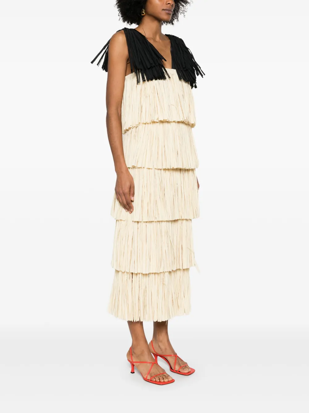 Nanushka Midi-jurk met franje Beige