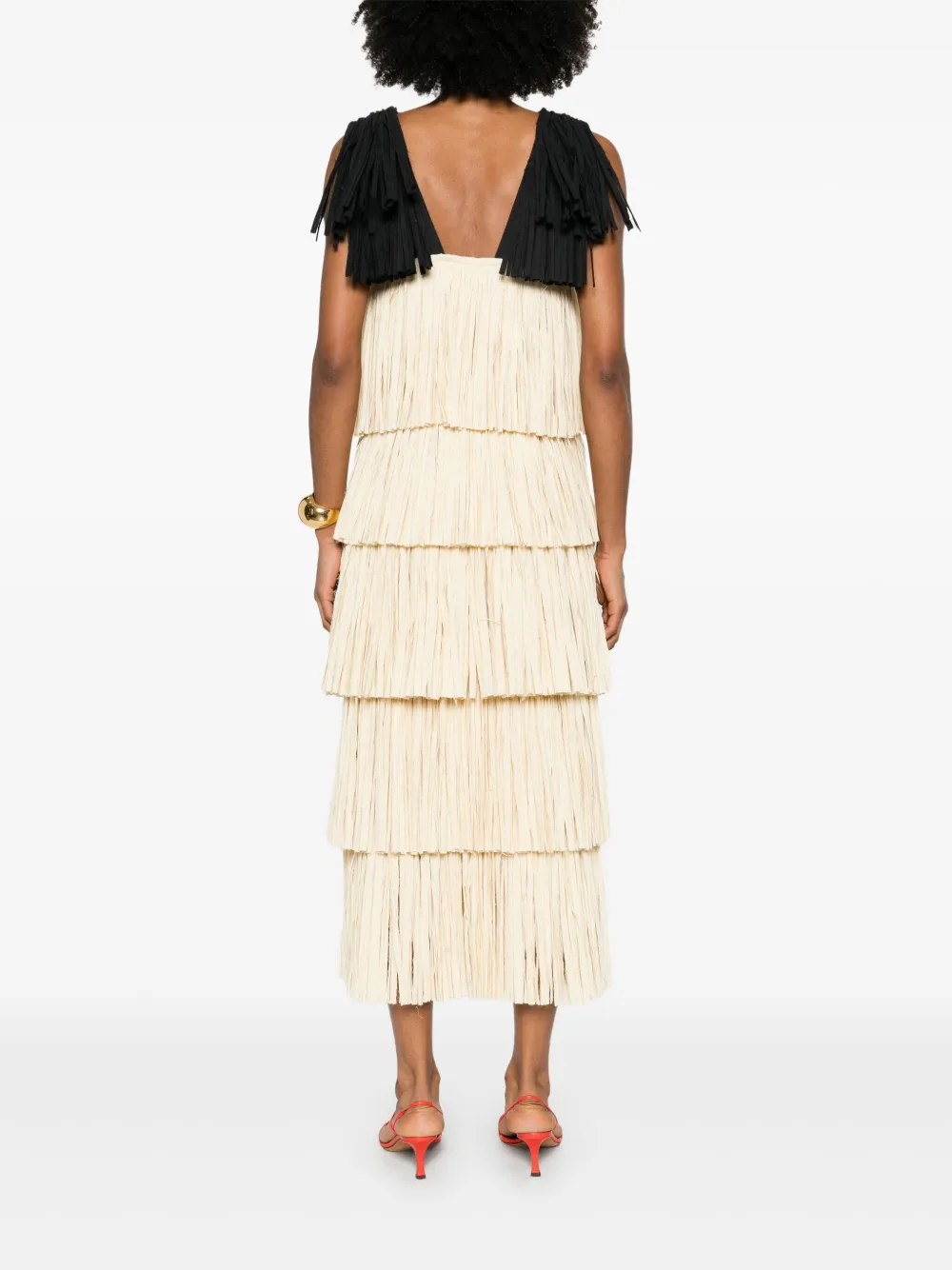 Nanushka Midi-jurk met franje Beige