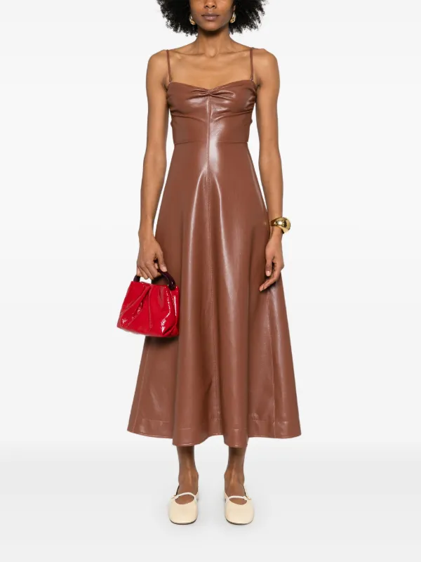 chinese dress ladies Faux Leather Button Detailed Midi Dress-Chocolate Small main image 1