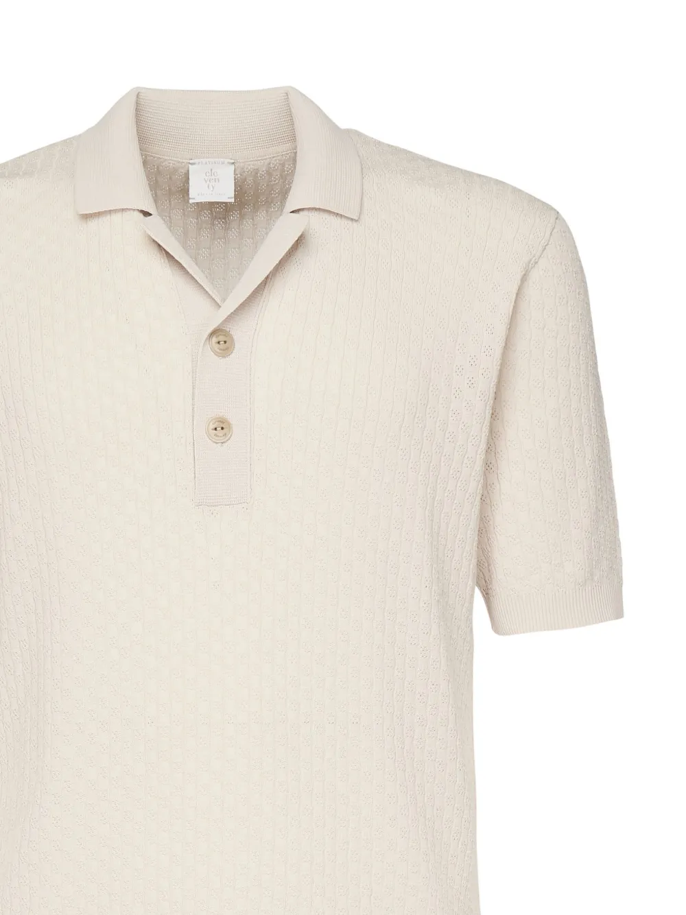 Eleventy Textured Cotton Polo With Ribbed Collar In Neutrals
