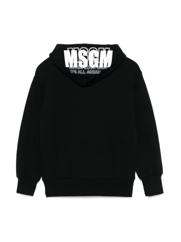 MSGM｜HOOD/ZIP-UP (Cotton hoodie with a brushed logo (20 MSGM Black Zip-Up Logo Hoodie MSGM